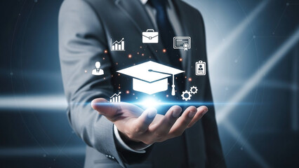 businessman touching virtual screen