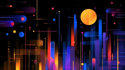 Night shimmer technology abstract side view digital future animation Triadic Color Scheme flat design. 