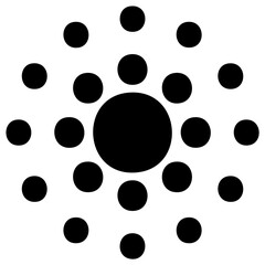 Symmetrical geometric pattern of black circles arranged in a radial design