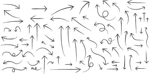 A diverse collection of hand-drawn arrow doodles for design elements and pointers Vector © jisan