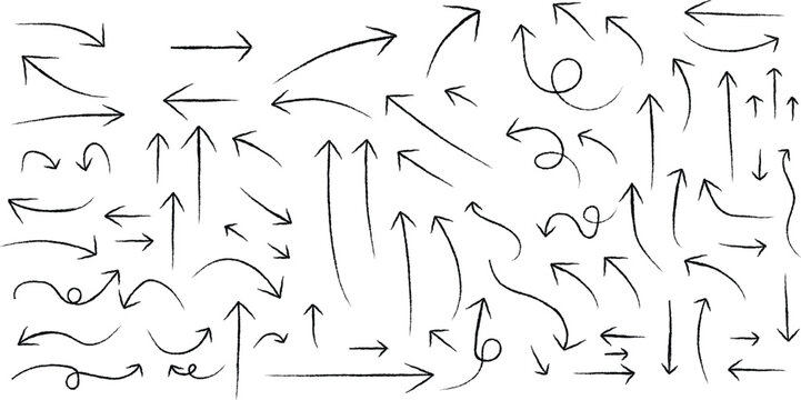 A diverse collection of hand-drawn arrow doodles for design elements and pointers Vector