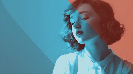 Soft focus portrait studio top view minimal calm animation Split complementary color scheme flat design.