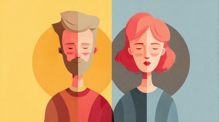 Soft focus portrait studio top view minimal calm animation Split complementary color scheme flat design.