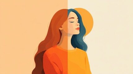 Soft focus portrait studio top view minimal calm animation Split complementary color scheme flat design.