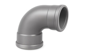 Gray plastic pipe elbow fitting for plumbing and water drainage systems with a transparent background