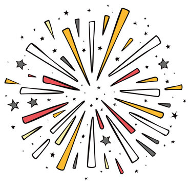 Colorful Exploding Fireworks Burst with Stars and Dots Illustration