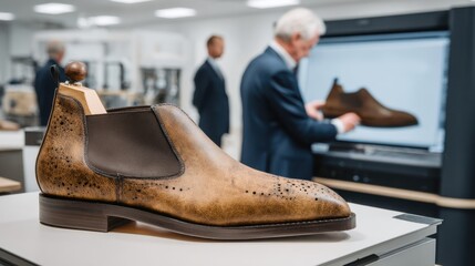 Medium shot showing a hybrid approach where digital scanning combines with hand finishing to produce tailored shoe inserts onsite.