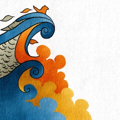 Abstract Blue and Orange Wave Illustration with Bird
