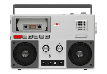 Fototapeta premium Vintage Cassette Player with Dual Speakers for Music Isolated on Transparent PNG Background.