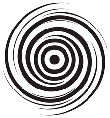 Concentric circle spiral illustration, dynamic pattern design, black and white graphic