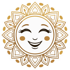 Obraz premium Joyful Golden Sun Illustration with Stylized Rays and Face