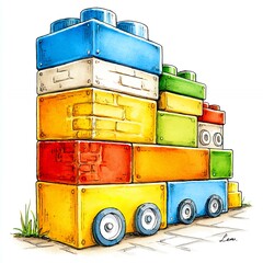 Colorful Plastic Building Blocks Stacked as Toy Vehicle