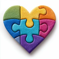 Colorful Puzzle Heart on White Background