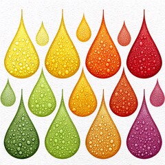 Colorful Raindrops on Textured White Background