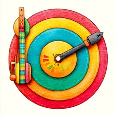Colorful Record Player Illustration with Musical Instruments