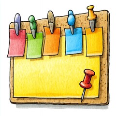 Colorful Sticky Notes on Corkboard with Pushpins