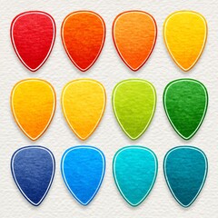 Colorful Textured Guitar Picks on White Background