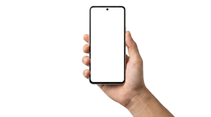 Human Hand Holding Mobile Phone with Empty Screen