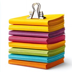 Colorful Textured Paper Stack with Silver Binder Clip