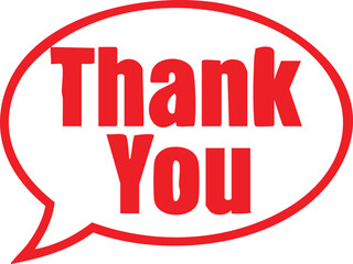 Red thank you speech bubble on white background red text gratitude