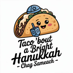 Funny Hanukkah Taco Illustration Wishing Bright Celebrations with Happy Taco Holding Dreidel