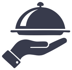 Server hand presenting a meal on a covered serving tray cloche icon for food service