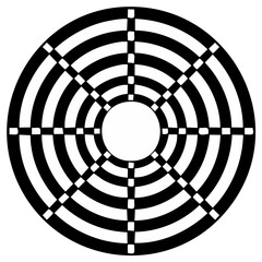 Monochrome Concentric Circles and Radial Lines Pattern Geometric Optical Illusion Design