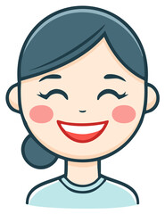 Fototapeta premium Happy young woman with a joyful smile and dark hair cute cartoon character illustration