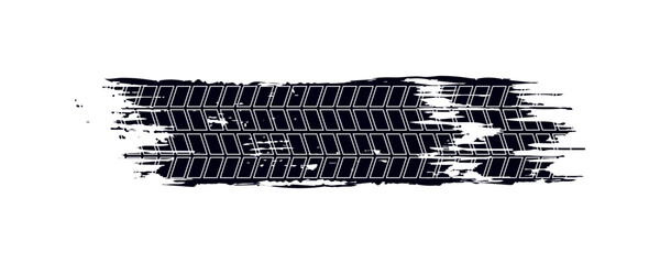 Grunge tire track, wheel braking marks. Truck, car or motorcycle tread pattern silhouette. Auto race, motorsport, speed racing design element. Vector illustration
