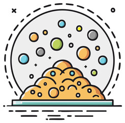 Vector icon of a science experiment with a cell culture and colorful particles