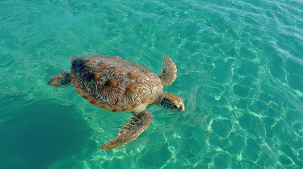 Marine reptile swims gracefully in brilliantly clear tropical water
