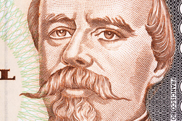 Francisco Bolognesi a closeup portrait from old Peruvian money