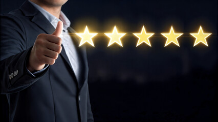 Service quality assessment. businessman touching virtual screen