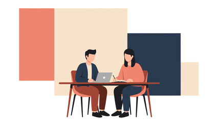 two professionals engaged in a business meeting at a modern office table workspace office