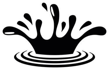 Obraz premium Dynamic liquid splash icon with spreading ripples and drops in graphic black silhouette.