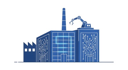 Fototapeta premium Digital Manufacturing Plant with Robotic Arm and Circuitry for Industry 4