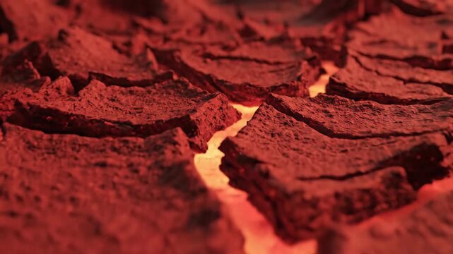 Abstract close up of cracked earth texture in shades of red and brown