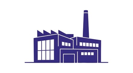 Naklejka premium Industrial Building Factory Icon with Tall Chimney Representing Manufacturing and Production