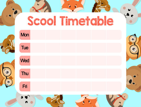 Vibrant school timetable for kids with animals character vibrant design for children