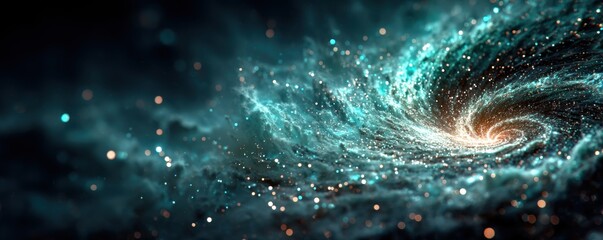 Abstract blue glowing spiral vortex in dark space with sparkling particles