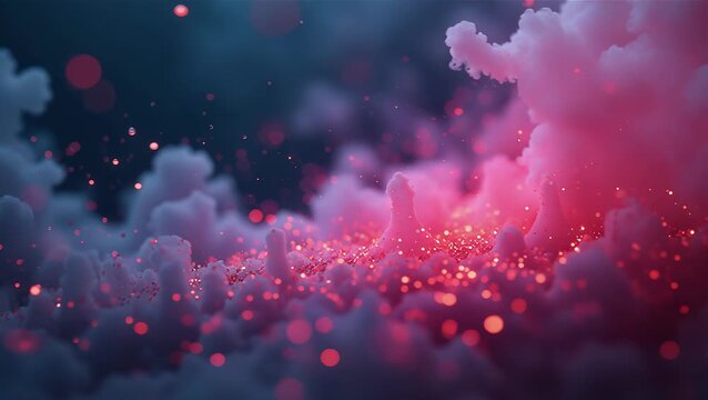 Ethereal Clouds with Glowing Particles in Vibrant Pink and Purple