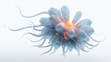 abstract artificial life form glowing softly isolated on white background