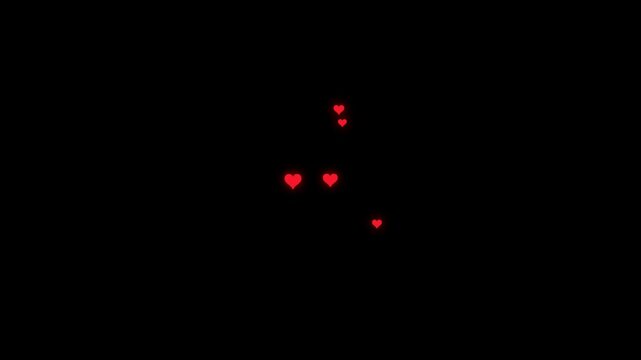 Red heart particles floating animation with alpha channel