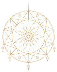 Ornate Golden Dreamcatcher with Geometric Patterns and Dangling Embellishments