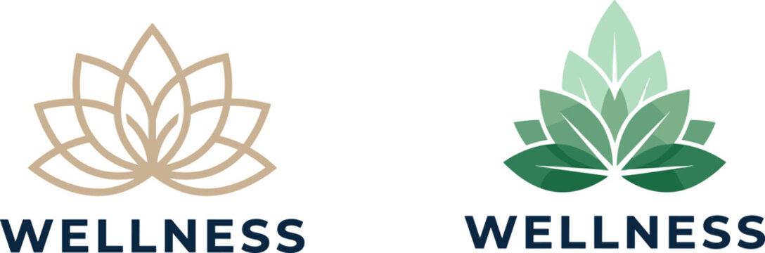 Wellness logo design, lotus flower symbol, natural health branding, spa and yoga concept, holistic lifestyle, meditation, balance