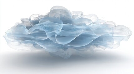 Abstract cloud computing visualization with layered transparent shapes isolated on white background