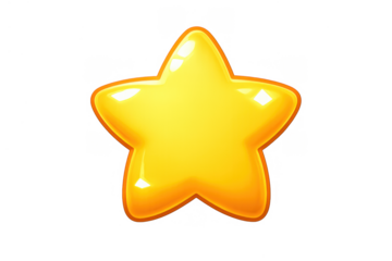 Shiny gold star vector icon on transparent background representing rating, reward, and success achievement