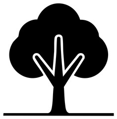 Obraz premium Stylized black tree icon with a rounded crown and trunk with branches