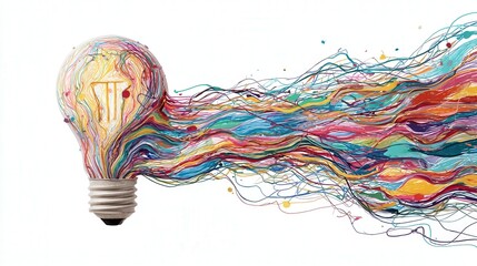 Abstract creativity bulb filled with colorful data streams isolated on white background
