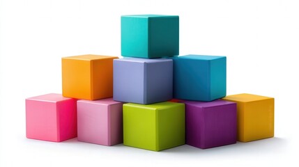 abstract creativity concept using colorful blocks isolated on white background